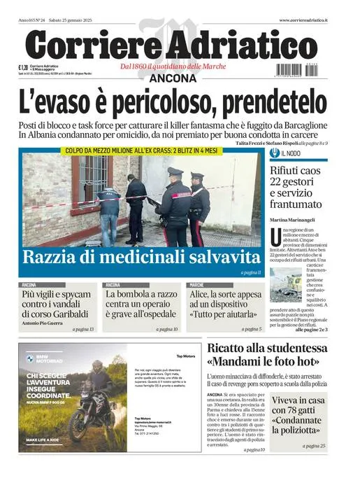 Prima-pagina-corriere adriatico-edizione-di-oggi-25-01-2025